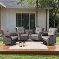 HUMMUH Outdoor Swivel Rocker Wicker Patio Chairs High Back PE Rattan Glider Chairs 4PCS Patio Furniture Set(Brown,Grey)