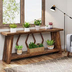 Tribesigns 70.86-Inch Farmhouse Console Table, Industrial Narrow Long Sofa Entryway Table with Storage, 2-Tier Wood Couch Foyer Accent Table for Living Room, Hallway, Entrance (Brown)