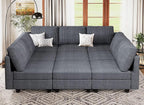 Belffin Corduroy Modular Sectional Sofa 9 Seat Convertible Sectional Sleeper Sofa Bed with Storage Ottomans Modular Sectional Couch Bed for Living Room Dark Grey