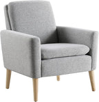 Lohoms Mid Century Modern Accent Chair, Fabric Upholstered Comfy Reading Leisure Chair for Bedroom, Living Room Stuffed Seat Single Sofa Chair with Wood Legs, Grey