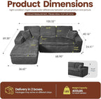 106" Oversized Couch Sofa, L Shape Couches for Living Room, No Assembly Required Corduroy Sectional Sofas with Left Facing Chaise for Home Apartment