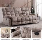 EBELLO Reclining Couch for Living Room, Extra Wide Modern Overstuffed 3 Seat Recliner Manual Sofa Breathable Fabric and Padded Cushion, Light Brown