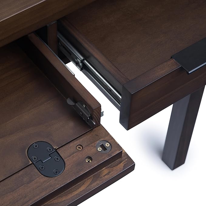 SIMPLIHOME Hollander Desk - 60-Inch Wide Solid Wood Writing Desk in Warm Walnut Brown, Contemporary Home Office Computer Table for Workspace or Study with 2 Drawers and Flip-Down Keyboard Tray