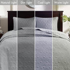 Madison Park Quebec King Size Quilt Bedding Set - Grey , Damask – 3 Piece Bedding Quilt Coverlets – Ultra Soft Microfiber Bed Quilts Quilted Coverlet