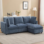 3-Seater Modular Sectional Cloud Sofa with Ottoman, L-Shaped Couch for Living Room, Modern Convertible Deep Seats Sofa, Chenille Blue