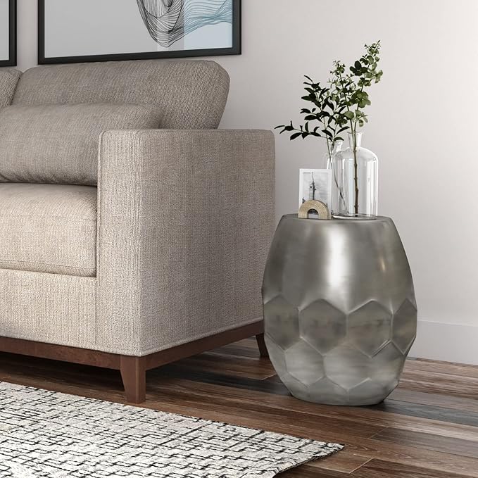 SIMPLIHOME Flanigan Industrial 16 inch Wide Metal Accent Side Table in Antique Silver, Fully Assembled for the Living Room and Bedroom