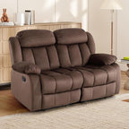 INZOY Manual Loveseat Recliner Sofa with Padded Armrest, Wall-Hugger 2 Seat Reclining Love Seat Couches with Overstuffed Back, Double Seater Reclining Chair for Living Room Theater Seating, Brown