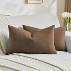 FUTEI Dark Brown Decorative Throw Pillow Covers 12x20 Inch Set of 2,Soft Cozy Wheat Ear Striped Patterns Lumbar Pillow Cases,Modern Home Decor for Couch Bed Living Room