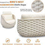 Woven Rope Outdoor Sofa Set: 5 Pieces Aluminum Patio Conversation Set Assembled - All Weather Cushioned Porch Furniture Couch - Modern Metal Lounge Set for Deck Yard Resort Hotel Sunroom, Beige