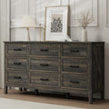 LYNSOM Farmhouse 9 Drawers Dresser for Bedroom, Wood Rustic Wide Chest of Drawers with Deep Drawers, Metal Handle, Storage Dressers Organizer for Entryway, Hallway, Dark Rustic Oak