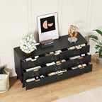 9 Drawer Dresser, Modern Fluted Storage Dresser with Deep Drawers and Metal Handles, Wood Chest of Drawers Storage Organizer for Bedroom, Living Room, Hallway (Black)