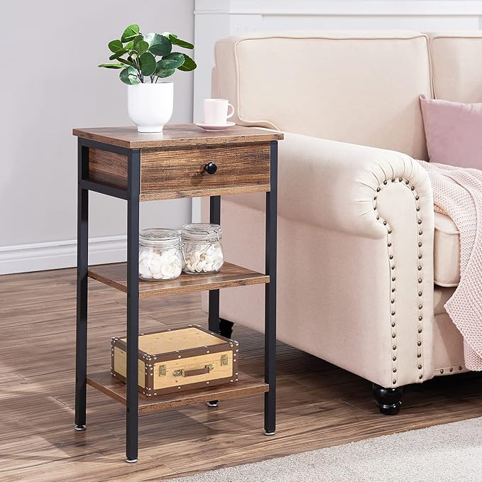 VECELO 27.5" Tall End Tables, Nightstands with Adjustable Shelf and Bin Drawer for Living Room/Bedroom,Set of 2