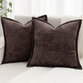 Brown Decorative Throw Pillow Covers 22x22 Inch Set of 2 Cozy Soild Chenille Cushion Cases Soft Textured Square Couch Pillows Cover Boho Accent Farmhouse Pillowcases for Sofa Bed