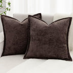 Brown Decorative Throw Pillow Covers 24x24 Inch Set of 2 Cozy Soild Chenille Cushion Cases Soft Textured Square Couch Pillows Cover Boho Accent Farmhouse Pillowcases for Sofa Bed