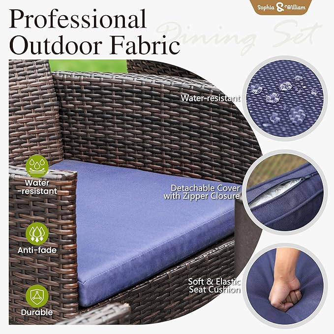 Sophia & William 9 Pieces Expandable Patio Dining Set for 8, Metal Patio Table and Wicker Chairs Set, Rectangular Outdoor Table and Rattan Chairs, All Weather Outdoor Dining Set for Outside