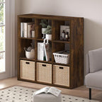 Furinno Cubicle Book Shelf, 9-Cube Thick Frame Bookshelf, Reversible Bookcase with Open Back, 14.6 x 43.8 x 43.8, for Living Room, Bedroom, Home Office, Amber Pine