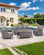 Luxury 22x24/22x25 6-Inch Outdoor Cushions for 5 Peice Patio Furniture Set - Set of 5 Water-Resistant Pillow for Dining Rocking Swivel Chairs Loveseat Couch Sectional Sofa - Grey