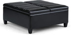 SIMPLIHOME Ellis 36 inch Wide Contemporary Square Coffee Table Storage Ottoman in Midnight Black Vegan Faux Leather, Assembled, For the Living Room and Bedroom