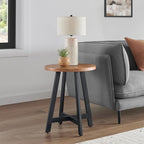 Lavish Home End Table - Industrial Side Table with MDF Top and Metal Frame - Round Table for Living Room, Bedroom, Hallway, or Dorm Room (Walnut)