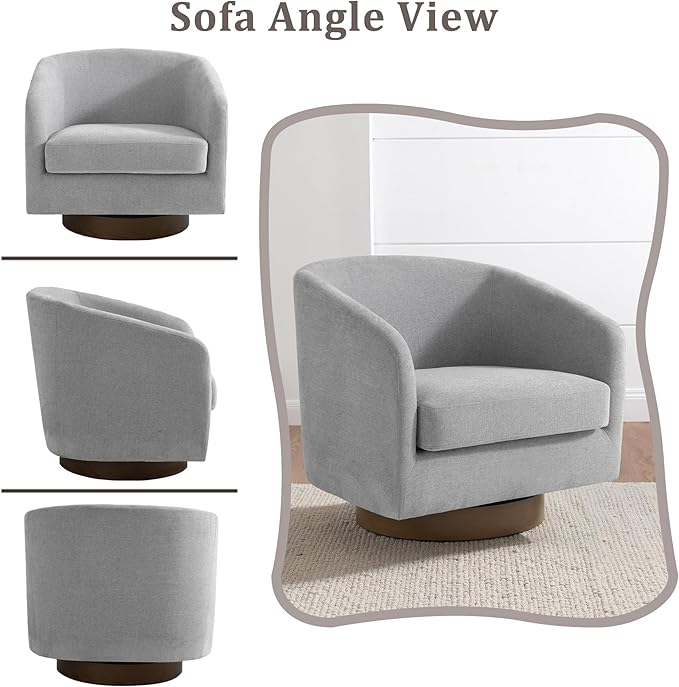 Lumibee Swivel Accent Chair, Chenille Fabric Swivel Barrel Chair for Living Room, Modern Comfy Upholstered Round Armchair Single Sofa Chair for Bedroom, Club-Light Grey