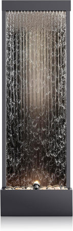 Alpine Corporation Mirror Waterfall Fountain with Stones and Lights - Zen Indoor/Outdoor Decor for Office, Living Room, Patio, Entryway - 72 Inches