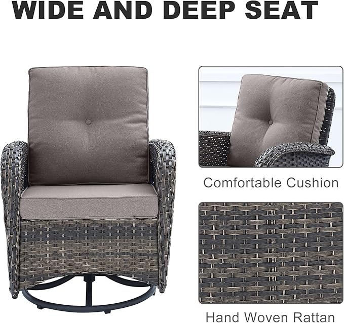 HUMMUH 7-Piece Patio Furniture Set with Fire Pit,Wicker Patio Sofa Set Outdoor Swivel Rocking Chairs with Ottomans for Backyard,Poolside,Deck
