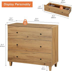 WAMPAT 3-Drawer Kids Dresser for Bedroom, Modern Small Chest of Drawers with Black Knobs, 35 Inch Wide Oak Brown Wood Children Dresser for Baby Room, Nursery, Living Room