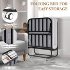 Folding Bed with Memory Foam Mattress, Portable Rollaway Guest Beds on Wheels, 75"x31" Twin Size Space-Saving Cot-Size Bed for Adults with Easy Assembly Metal Frame (Grey)