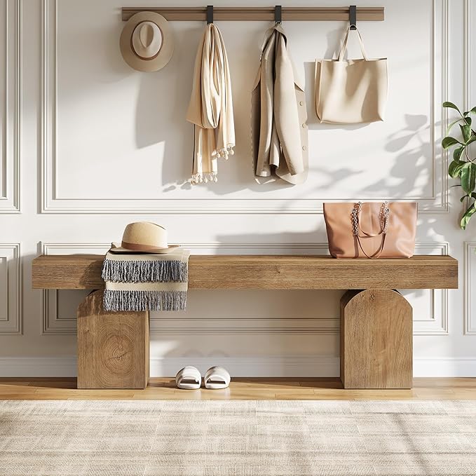 Tribesigns Entryway Bench, 59" Long Shoe Bench with Arched Bases, Wooden Indoor Bench for Entry Way, Living Room, Bedroom (Brown)