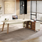 Tribesigns 78.7" L-Shaped Executive Desk, Modern Office Desk with File Drawers & Storage Shelves, Large Computer Desk with 55-Inch Cabinet, Business Workstation for Home Office, White & Walnut