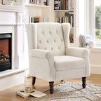 Lumibee High Back Accent Chair,Upholstered Wingback Armchair with Solid Wood Legs for Small Spaces,Comfy Single Sofa Chair for Living Room,Bedroom,Office-Beige