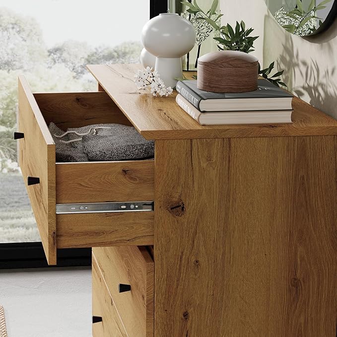 WAMPAT 6-Drawer Kids Dresser for Bedroom, 2-in-1 Modern Large Chest of Drawers with Black Knobs, 71 Inch Wide Oak Brown Wood Children Dresser for Baby Room, Nursery