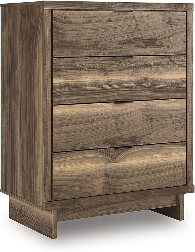 Signature Design by Ashley Darcalli Mid-Century Modern 4-Drawer Chest with Easy Glide and Safety Stop for Bedroom, Light Brown