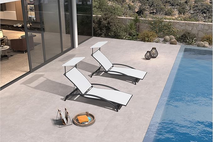PURPLE LEAF Patio Lounge Chair with Canopy Shade Outdoor Chaise Lounge Chair Set of 2 for Lawn Poolside Backyard Sunbathing Tanning Chairs with Arm White