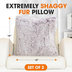 Cheer Collection Throw Pillows for Couch and Bed, Soft Shaggy Throw Pillows with Inserts Included, Cozy Long Hair Faux Fur Pillows - Set of 2-20" x 20" - Purple