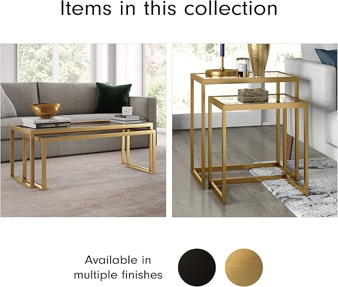 Henn&Hart Rectangular Nested Side Table in Brass, Table for Living Room, Bedroom