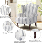 Pia Ricco Stripe High Back Floral Accent Chair, Upholstered Fabric Armchair with Solid Wood Legs - Retro Living Room Reading Chair, Comfortable Single Sofa Seat-Navy