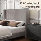 HOWE King Size Upholstered Platform Bed Frame, Wingback Bed with 50.8" Headboard, Corduroy/Solid Wood Leg/No Box Spring Needed/Noise Free/Taupe