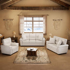 Morden Fort Faux Leather Chair, Loveseat and 3 Seater Sofa Set, Modern Luxury Furniture with Removable and Easy to Clean Cushions, Skin-Friendly Wide Arm for Living Room Apartment Office, White