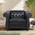 Accent Sofa Chair for Living Room, Modern PU Leather Upholstered Armchair, Oversized Comfy Single Sofa Chair with Cushion, Mid Century Tufted Chesterfield Sofa Couch for Bedroom, Apartment (Black)