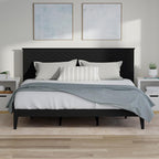 Serene Farmhouse Style Wood Bed in King Size with Chevron Scoring Headboard, Coastal Modern Design, Sturdy, Easy Assembly, Ample Underbed Storage, Black Finish