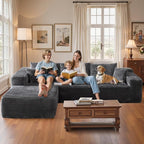 106" Cloud Sectional Couch with Chaise Lounge,L Shaped Modular Modern Sofa,Comfy Corduroy Fluffy Sofa with Deep Seat,No Assembly Required Couch for Living Room(Left,Plush Corduroy,Gray)
