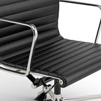 High Back Genuine Leather Ribbed Office Chair-Ergonomic Desk Chair with Aluminum Alloy Armrest & Frame, Swivel Silent Wheels & Tilt Function, Adjustable Height