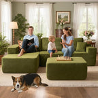 106" Cloud Sectional Couch with L-Shape Chaise & Ottoman, No Assembly Modular Sofa, Deep Seat Corduroy Boneless Couched for Living Room (Green Cloudy Velvet, Left Facing Chaise with Ottoman)