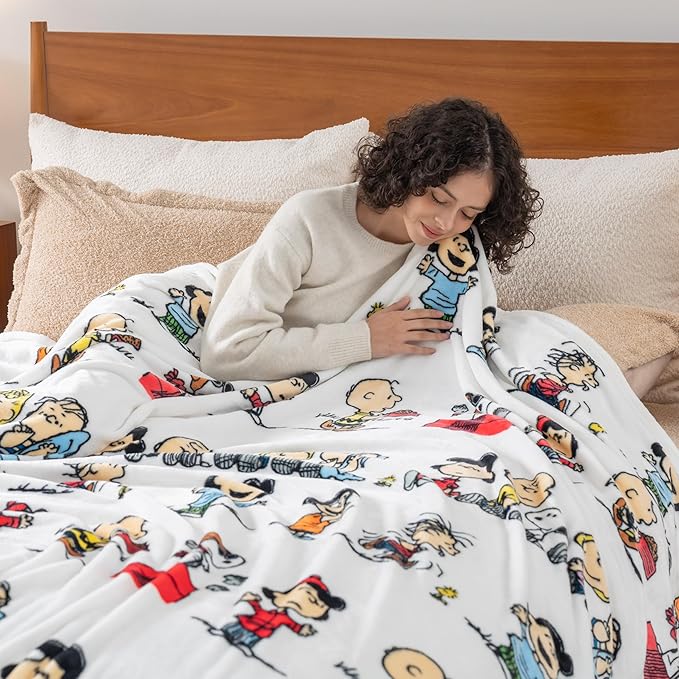 Berkshire Blanket Peanuts® VelvetLoft® Cute Character Snoopy Plush Blanket,Peanuts Stripe Multi,King 90 in x 108 in (Official Peanuts® Product)