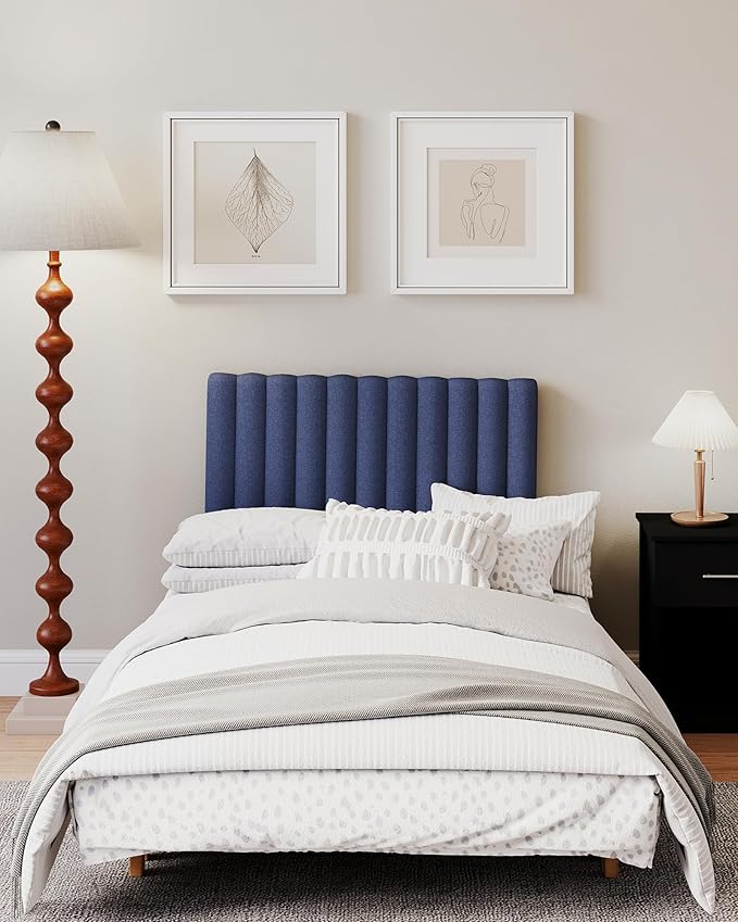 Upholstered Headboard for Twin Size, Adjustable Height Channel Tufted Headboard for Bedroom, Modern Style, Navy Blue