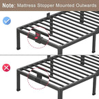 ROIL 14 inch Twin XL Bed Frames with Headboard Hole and Round Corner Legs Mattress Retainers 3500LBS Heavy Duty Steel Slats No Box Spring Needed Platform Noise-Free Underneath Storage