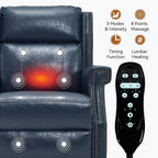Manual Recliner Chair with Massage & Lumbar Heat, Breathable Leather Reclining Chair for Adults, Humanized Design Easy to Install Living Room Recliners Blue