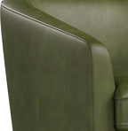 Swivel Barrel Accent Chair, Round Faux Leather Living Room Arm Chairs, Modern Upholstered Comfty Reading Nook Chairs for Bedroom, Small Club Armchair, Single Sofa Side Chair, Green
