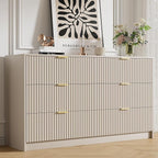 Beige Dresser for Bedroom, Modern Dresser with 6 Drawers and Smooth Slides, Wide Chest of Drawers with Golden Handles for Bedroom, Living Room, Closet, 15.7" D x 55.1" W x 31.4" H